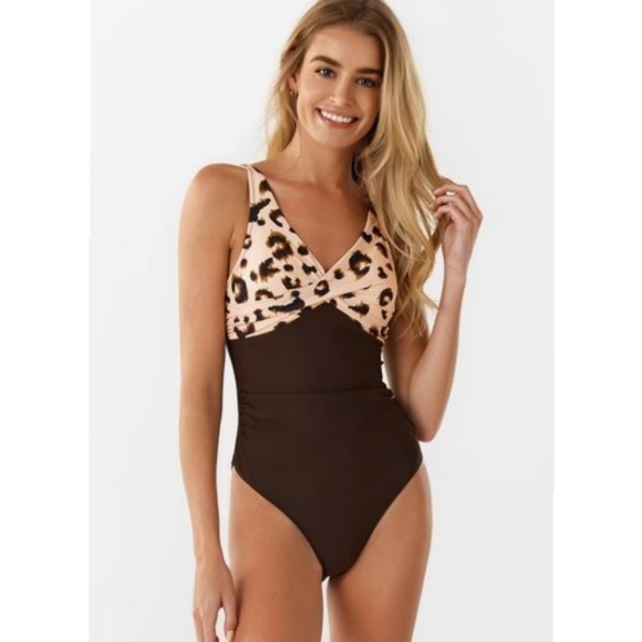 Bronw animal print and solid one piece - Picture 4 of 12